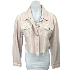 NEW J. Brand Cyra Light Pink Long Sleeve Button Down Cropped Denim Jean Jacket M